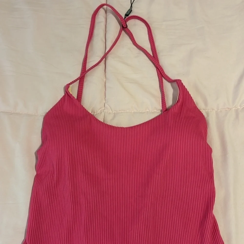 Zaful Pink Ribbed tie back one piece bathing suit swim suit